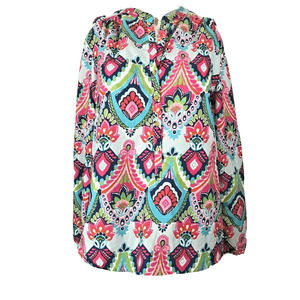 Buckhead Betties Blouse Womens Sz‎ S Bright Multicolor Pattern Long Sleeve Flowy